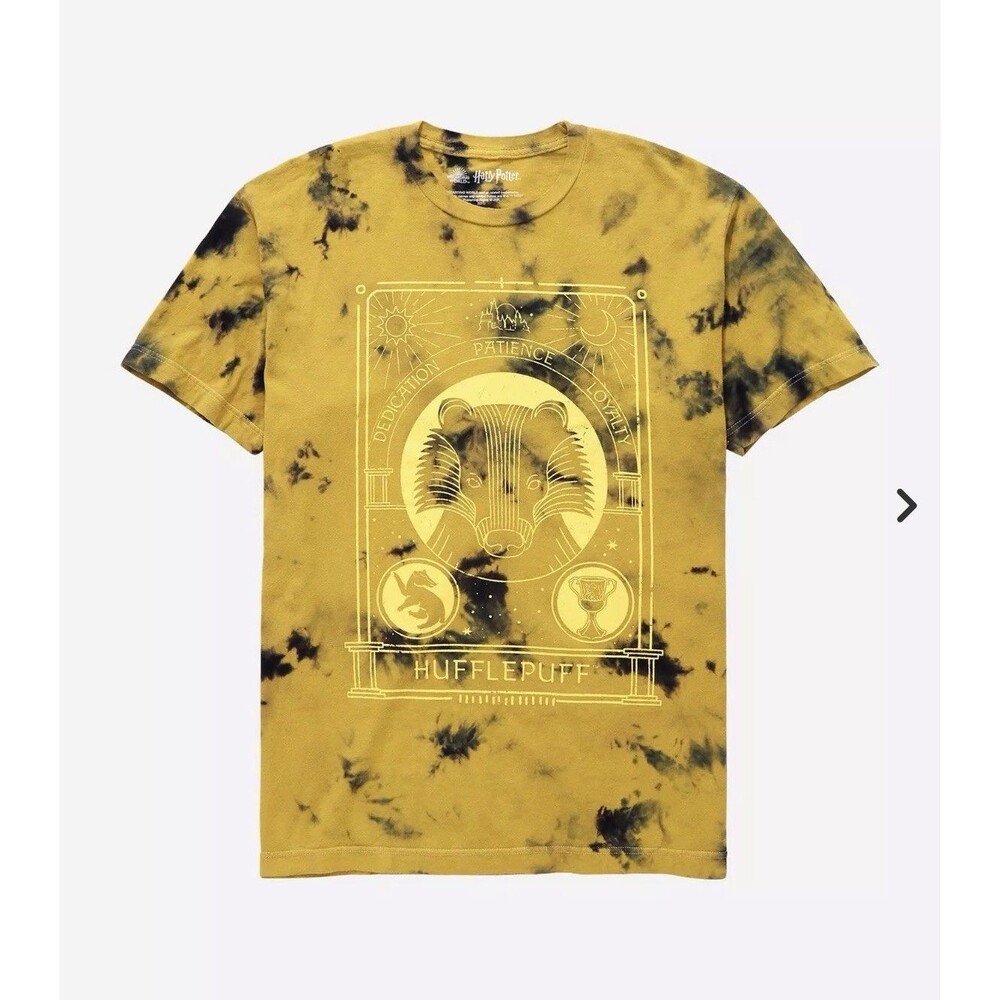 Harry Potter VTG Hufflepuff Men’s Tarot Yellow Tie-Dye Wizarding World Shirt L